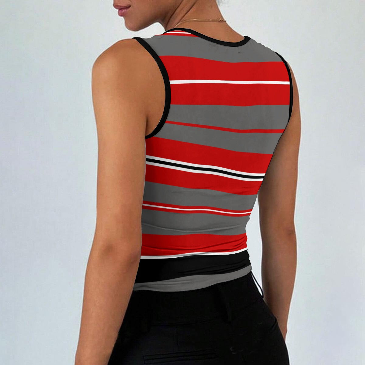 CHARLY STRIPES RED Women’s Sleeveless Square Neck Tank Top