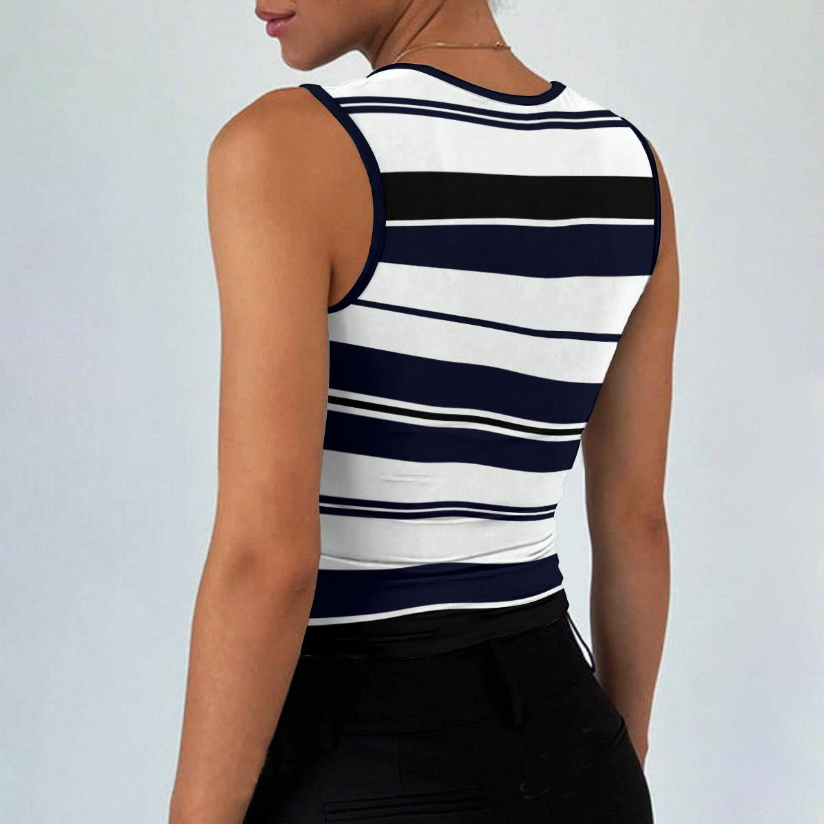 CHARLY STRIPES NAVY Women’s Sleeveless Square Neck Tank Top