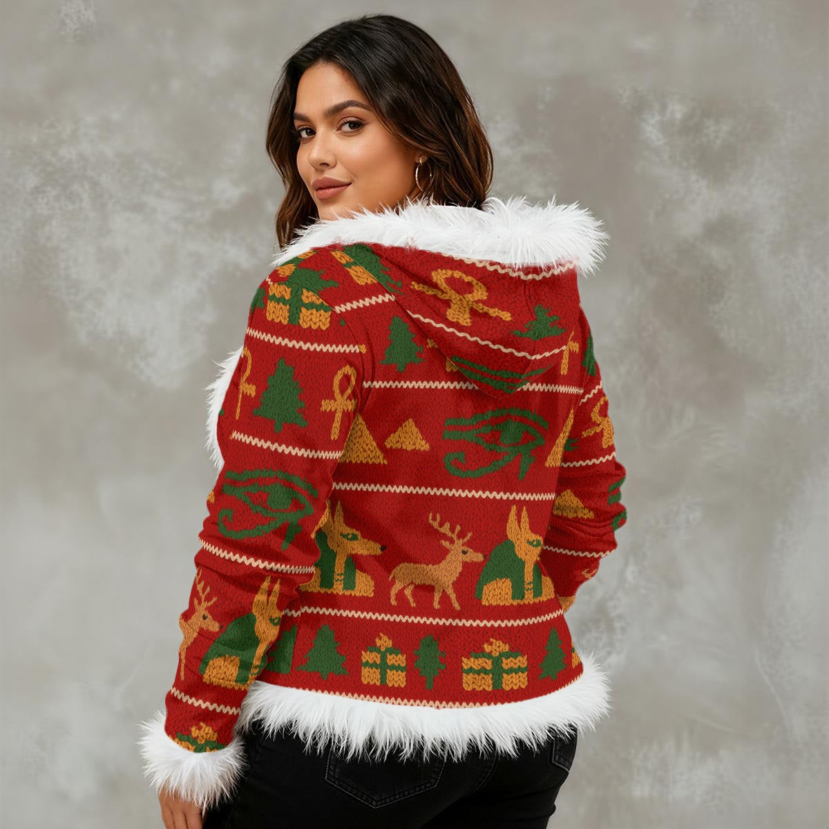 XMAS IN EGYPT Women's Faux Fur Trim Hooded Jacket | Velvet