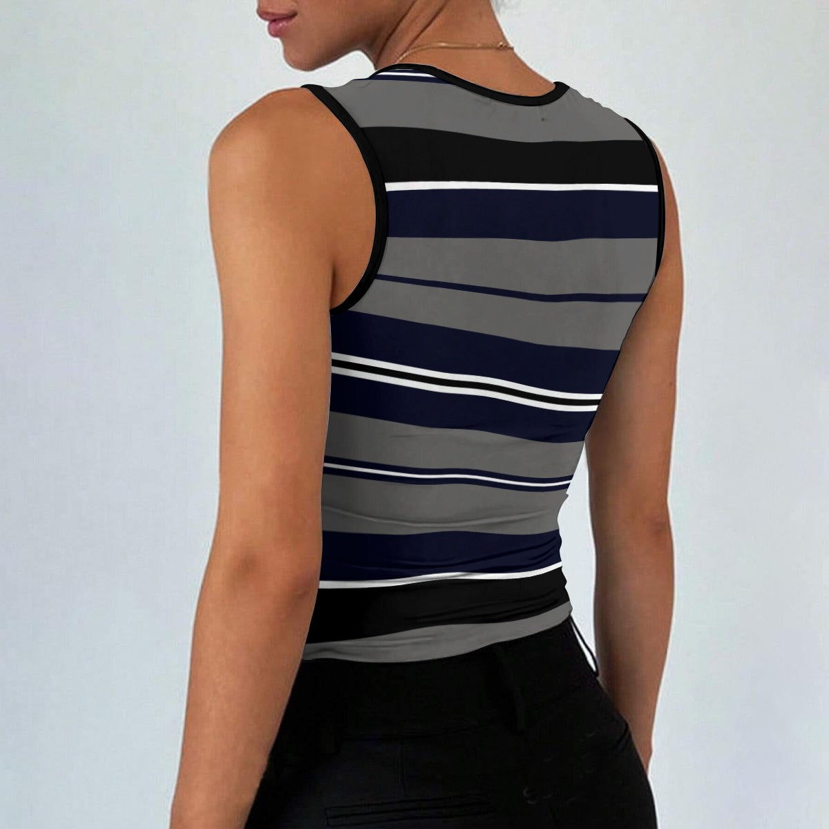 CHARLY STRIPES NAVY Women’s Sleeveless Square Neck Tank Top