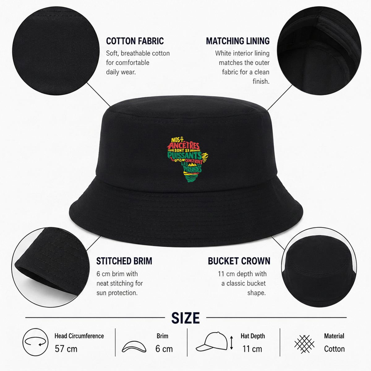 NOS ANCETRES Embroidery Bucket Hat