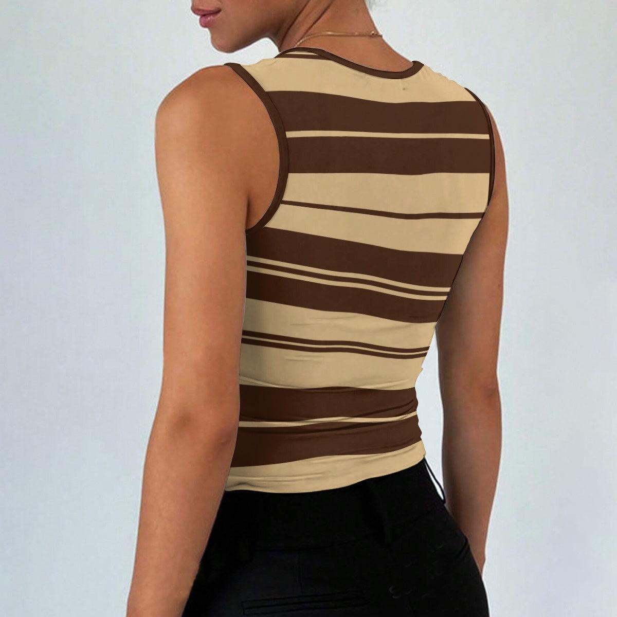 CHARLY SRTIPES BRWN Women’s Sleeveless Square Neck Tank Top