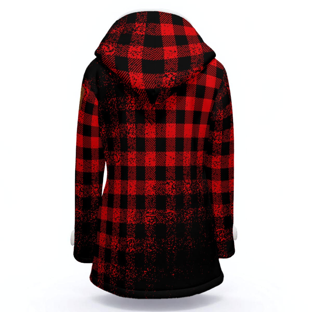 DUSTY PLAID RED Women's Hooded Double-Breasted Winter Coat