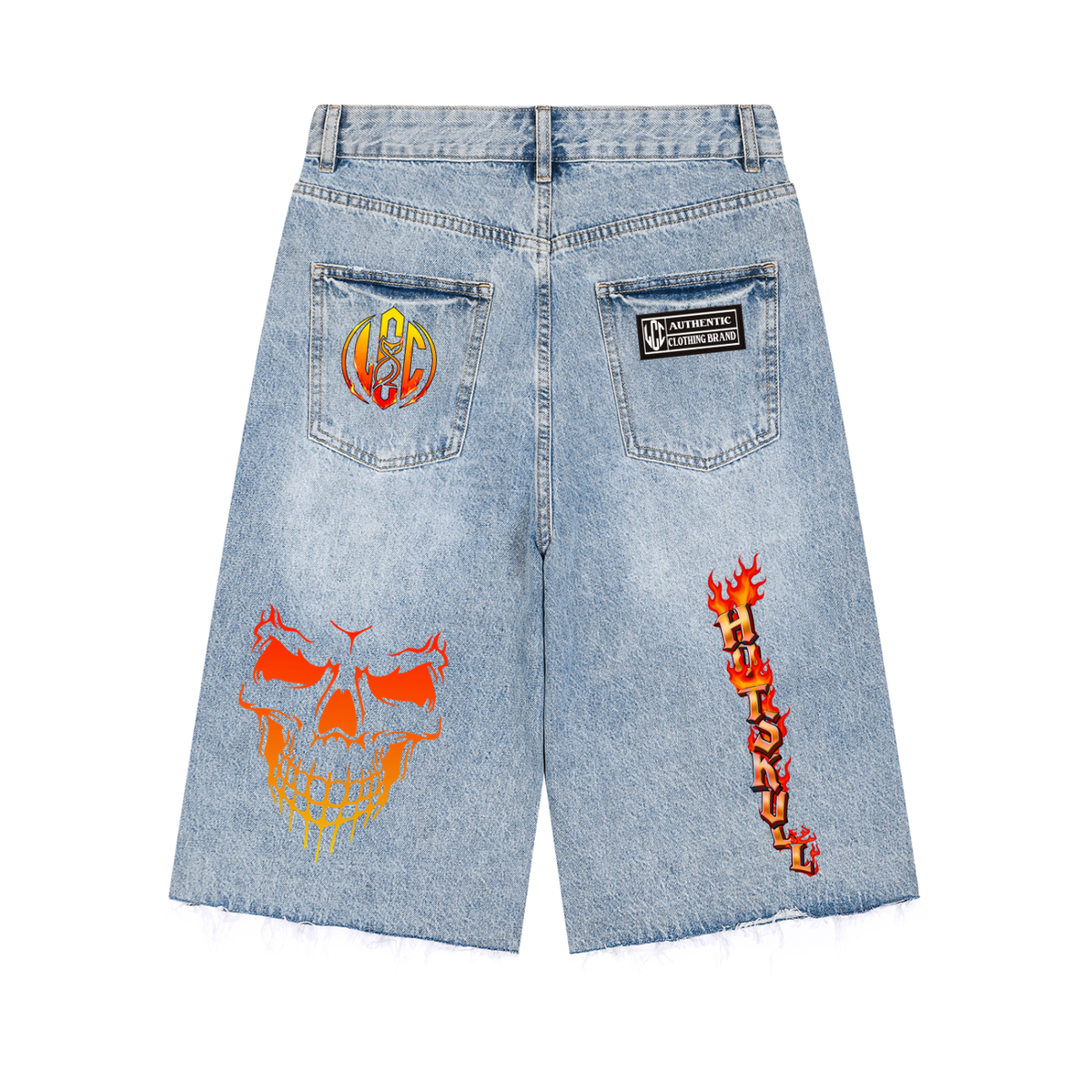 LCC HOTSKULL Vintage Wide Leg Denim Shorts