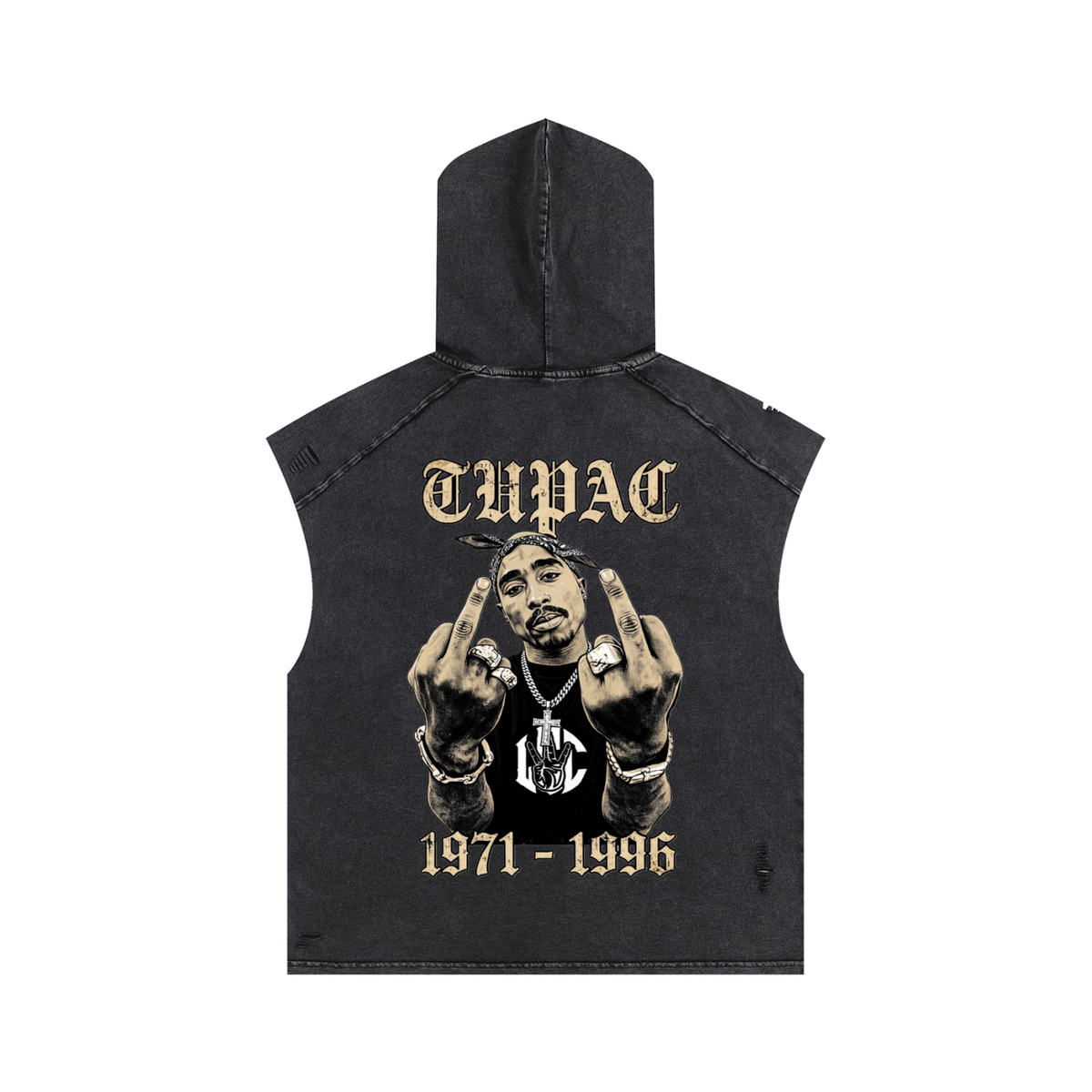 TUPAC Snow Washed Boxy Hooded Tank Top