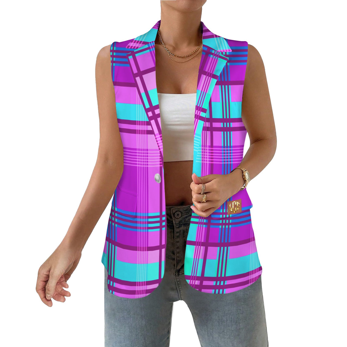LCC MADRAS Women's Sleeveless Blazer