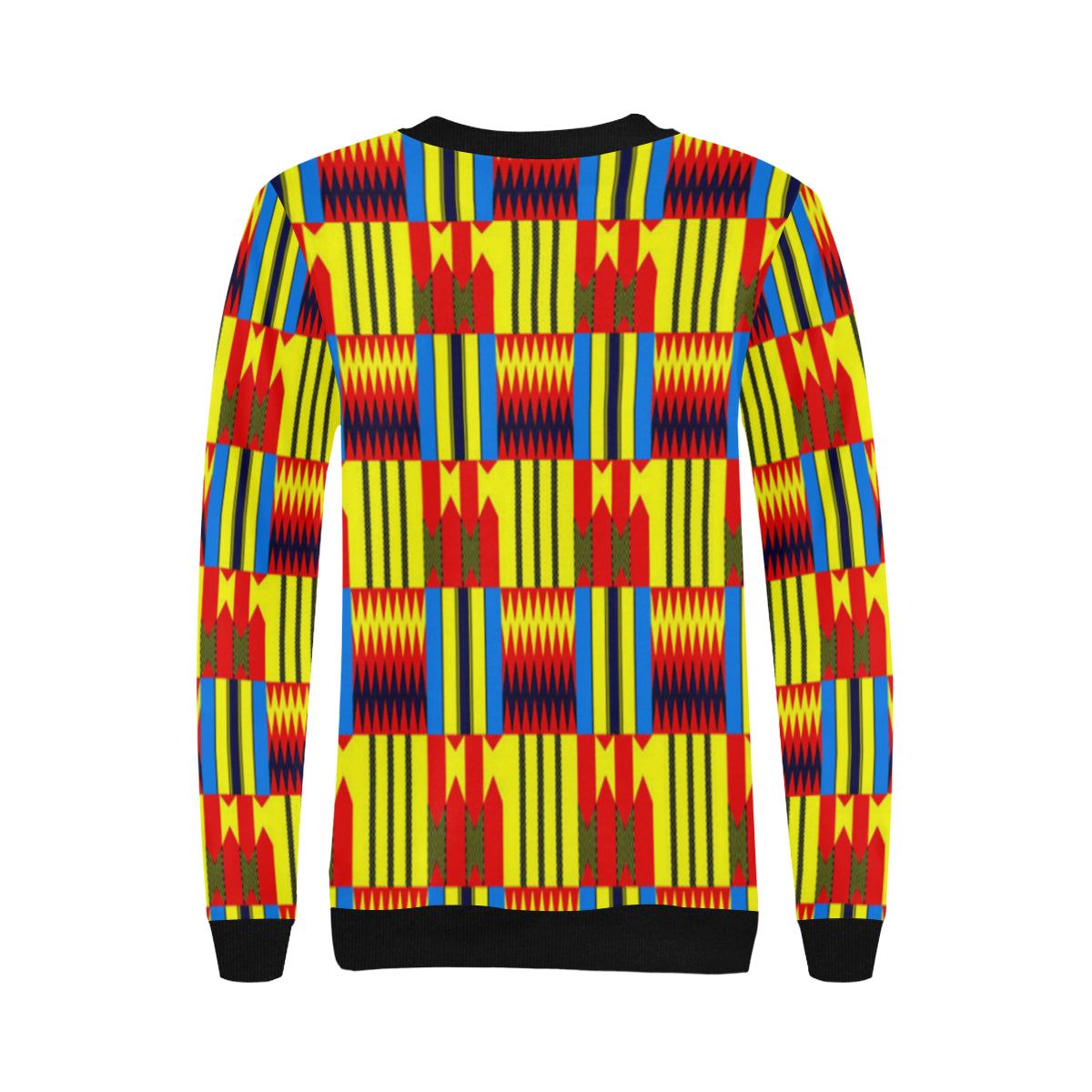 KENTE BLUE Women's Rib Cuff Crew Neck Sweatshirt