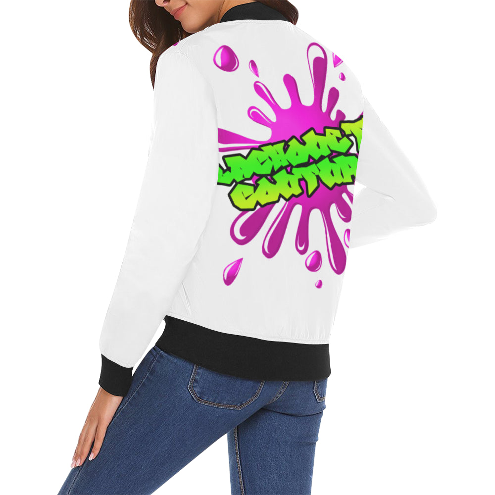 SPLASH OUT WHT All Over Print Bomber Jacket for Women (Model H19)