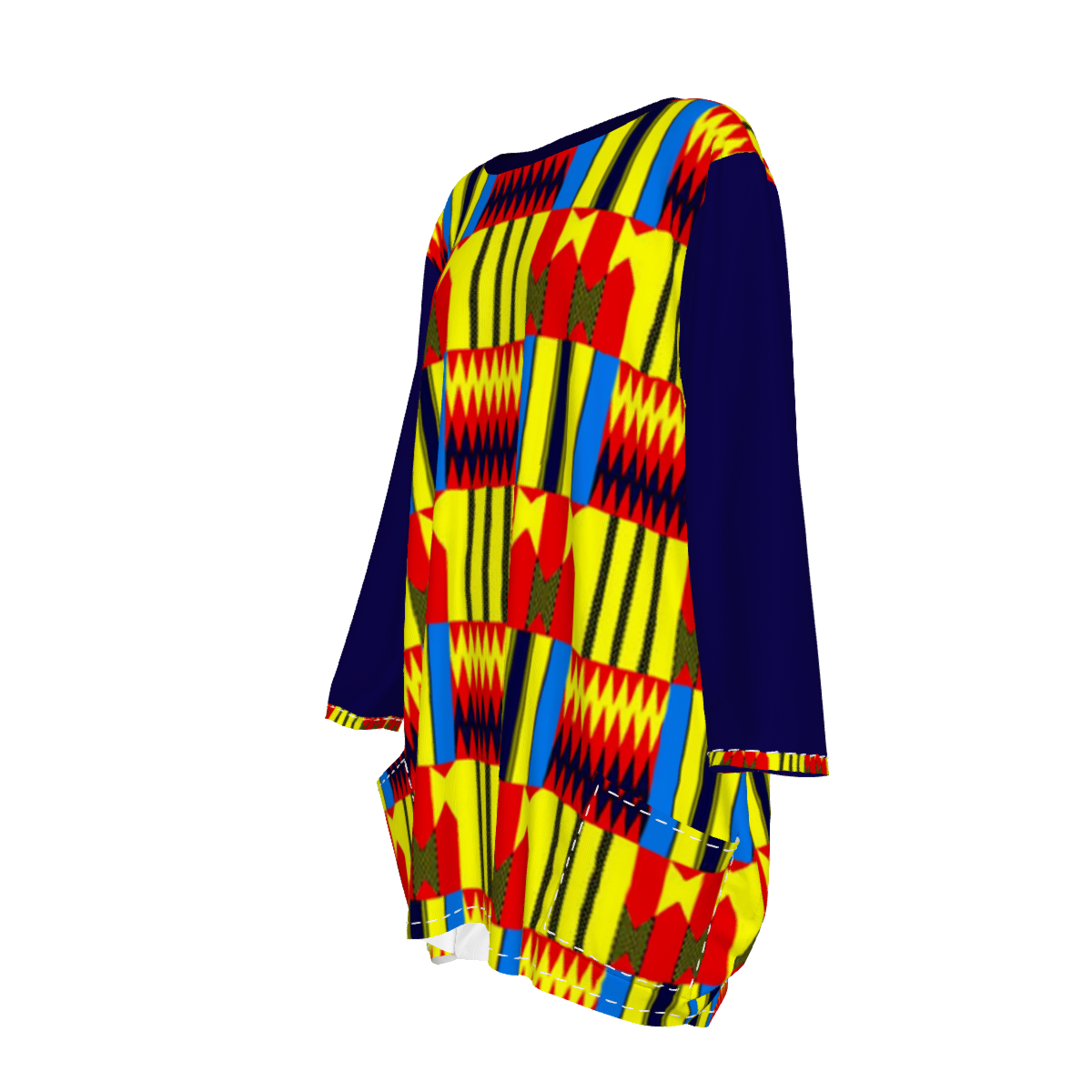 KENTE BLUE Women's Loose Crew Neck shirt