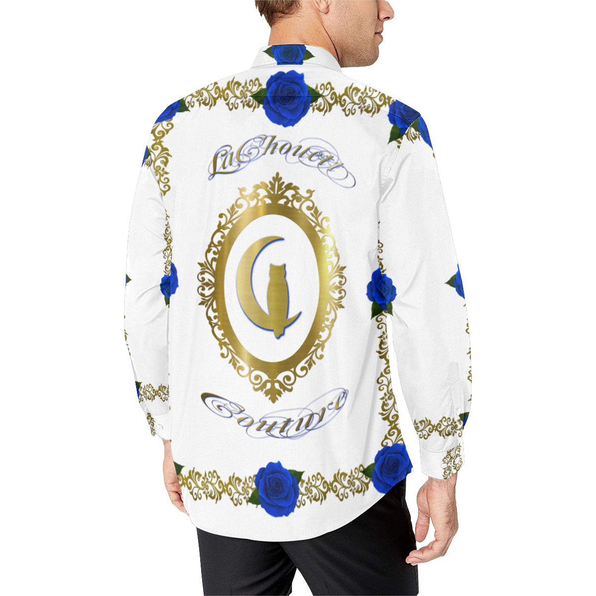 BLUE ROSES LCC Men's All Over Print Casual Dress Shirt