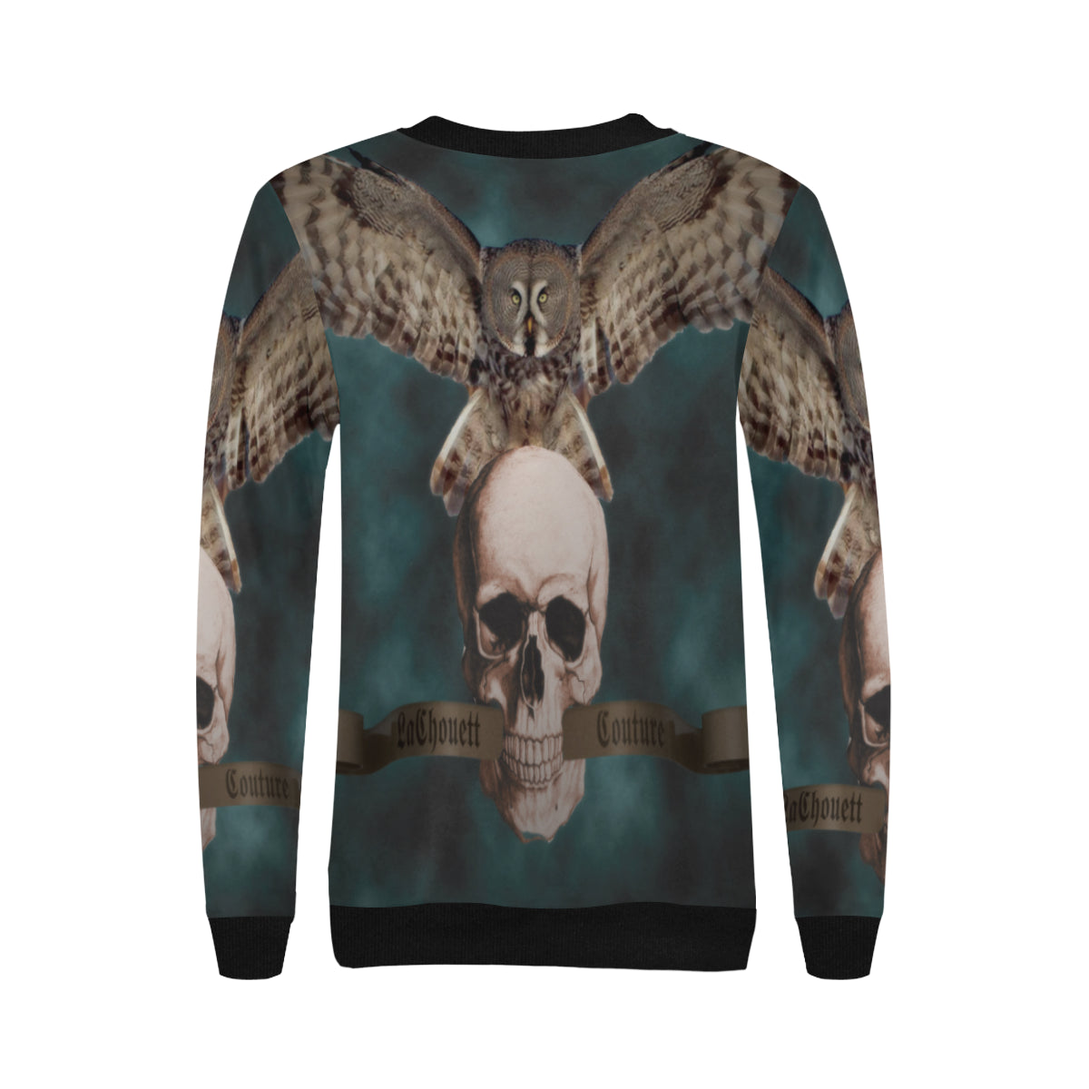 LCC OWL ROCK N ROLL Women's Rib Cuff Crew Neck Sweatshirt (Model H34)