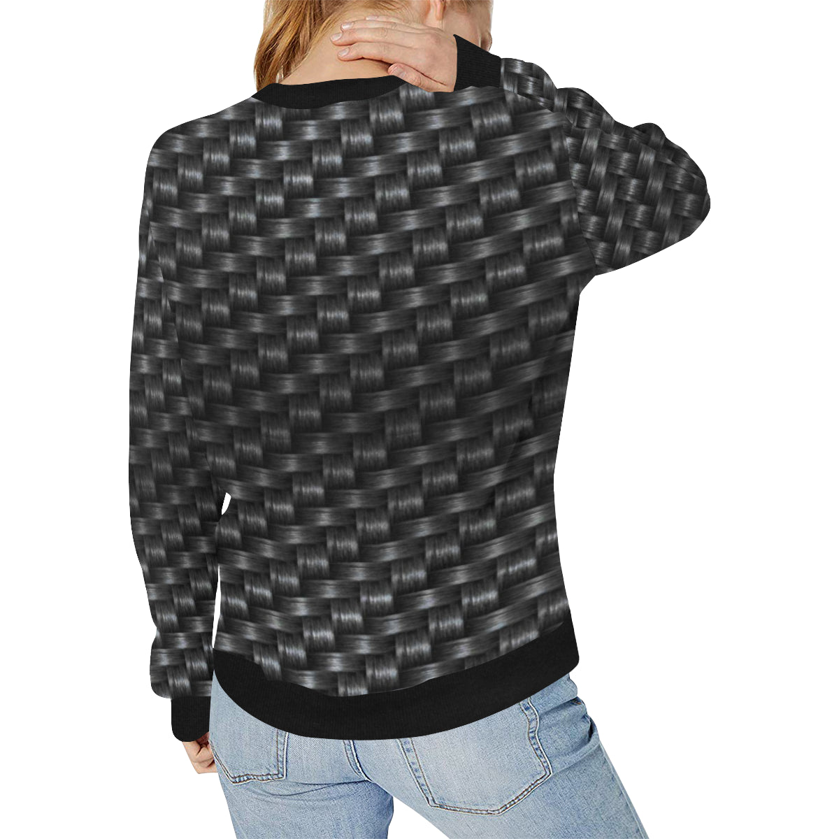 DELUXE BLACC TRESSER Women's Rib Cuff Crew Neck Sweatshirt
