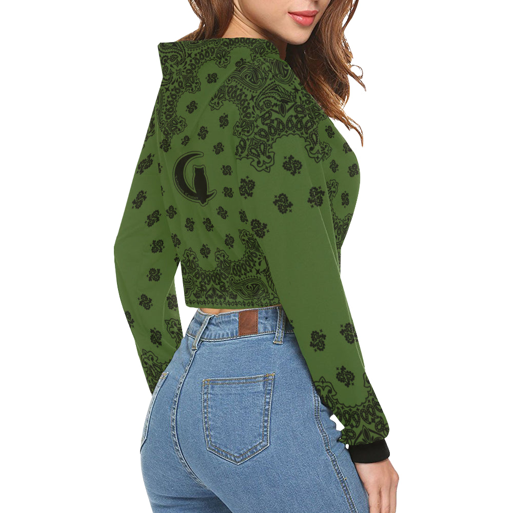 BANDANA KAKI All Over Print Crop Hoodie for Women