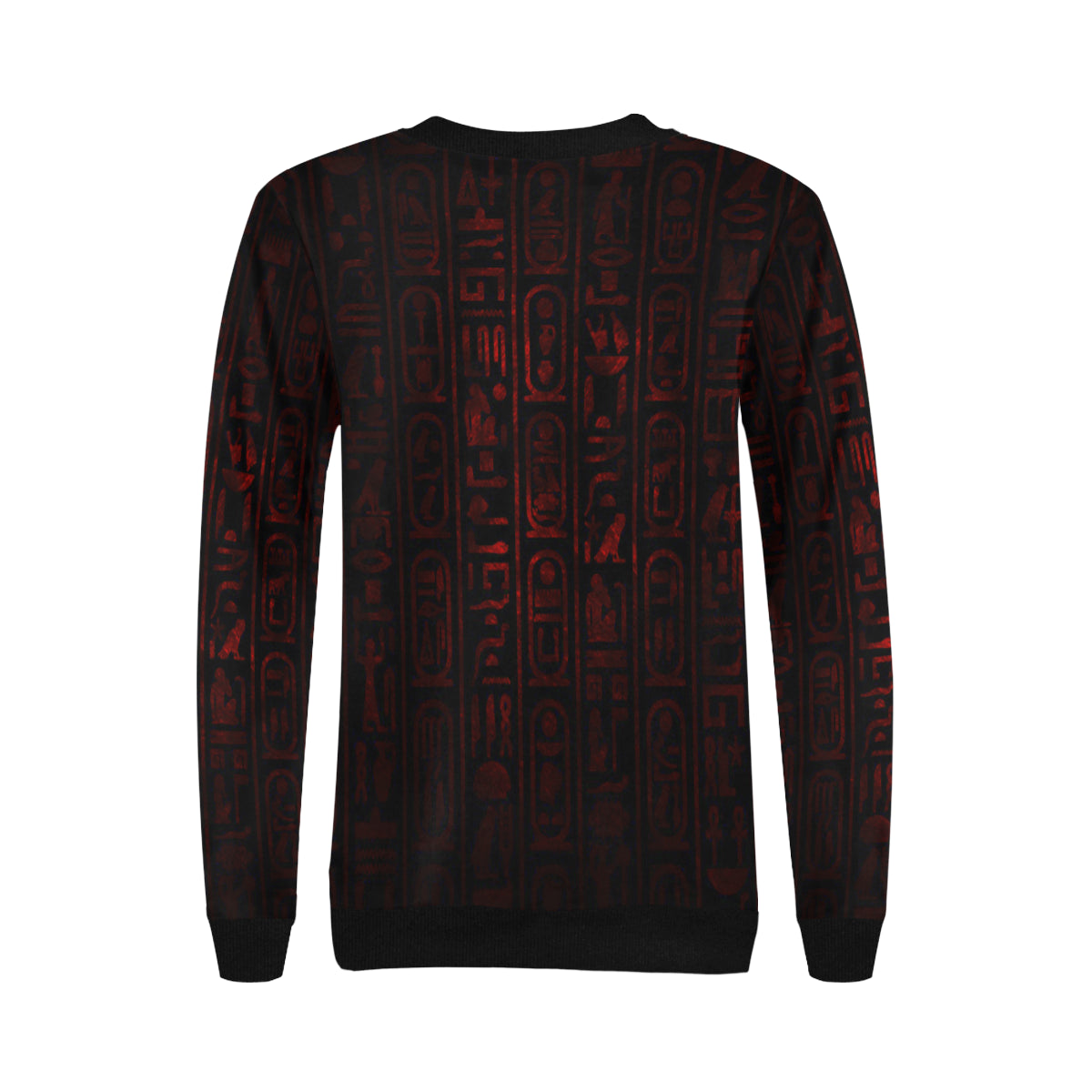 HIEROGLYH RED Women's Rib Cuff Crew Neck Sweatshirt (Model H34)