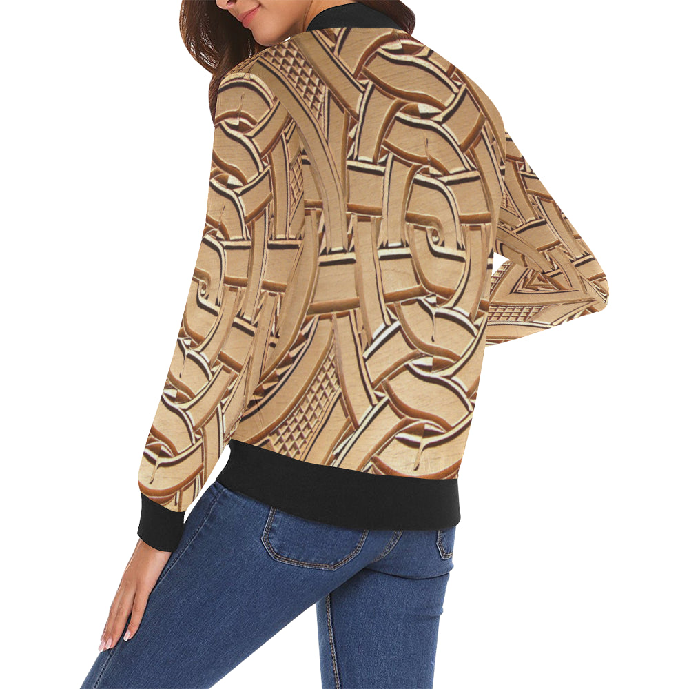 TEMBE ART WOOD All Over Print Bomber Jacket for Women