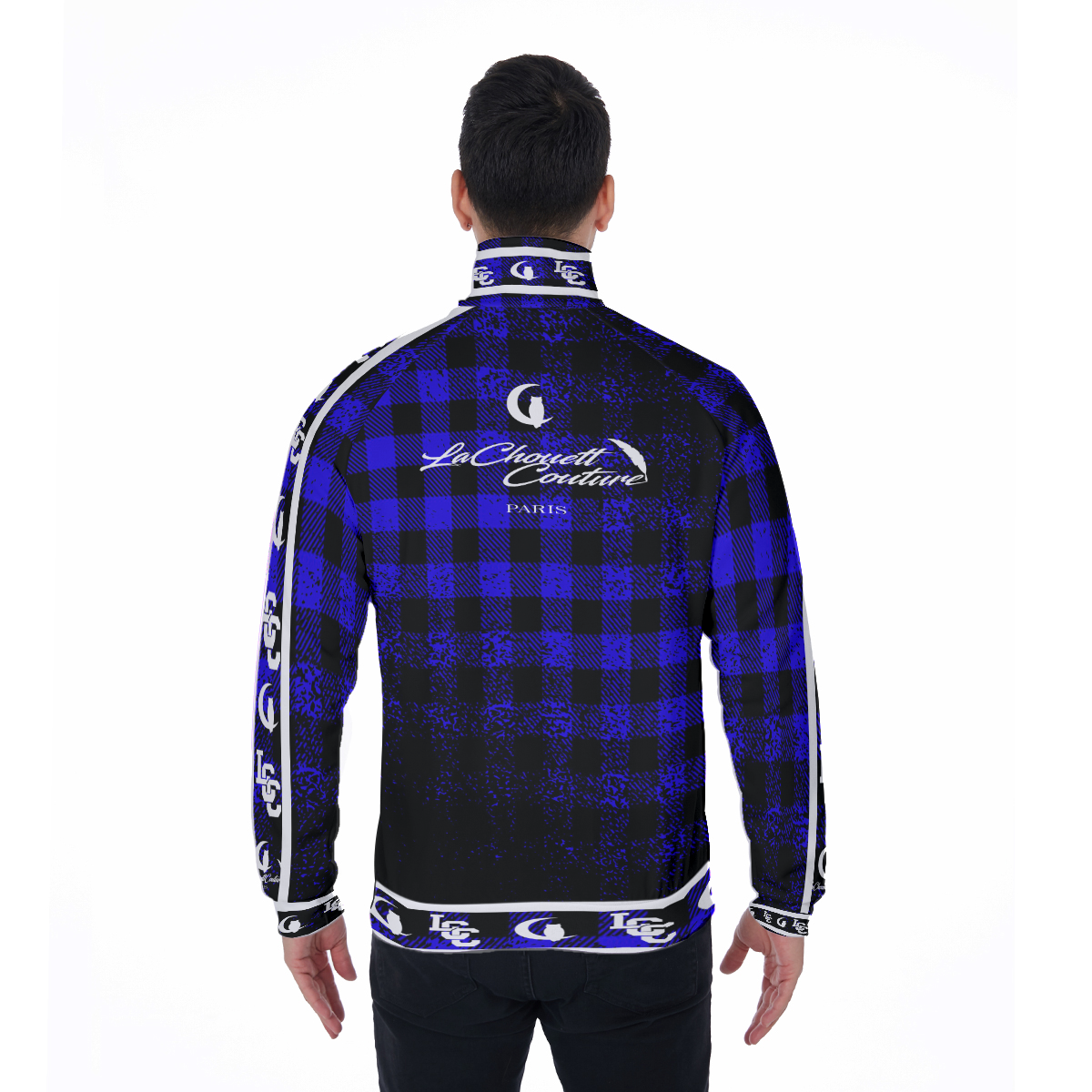 DUSTY PLAID BLUE Stand Collar Jacket