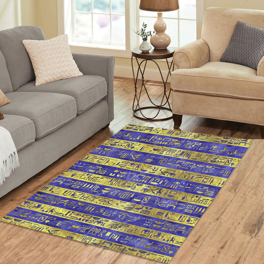 HIEROGLYPH GOLDEN BLUE Area Rug 5'3''x4'