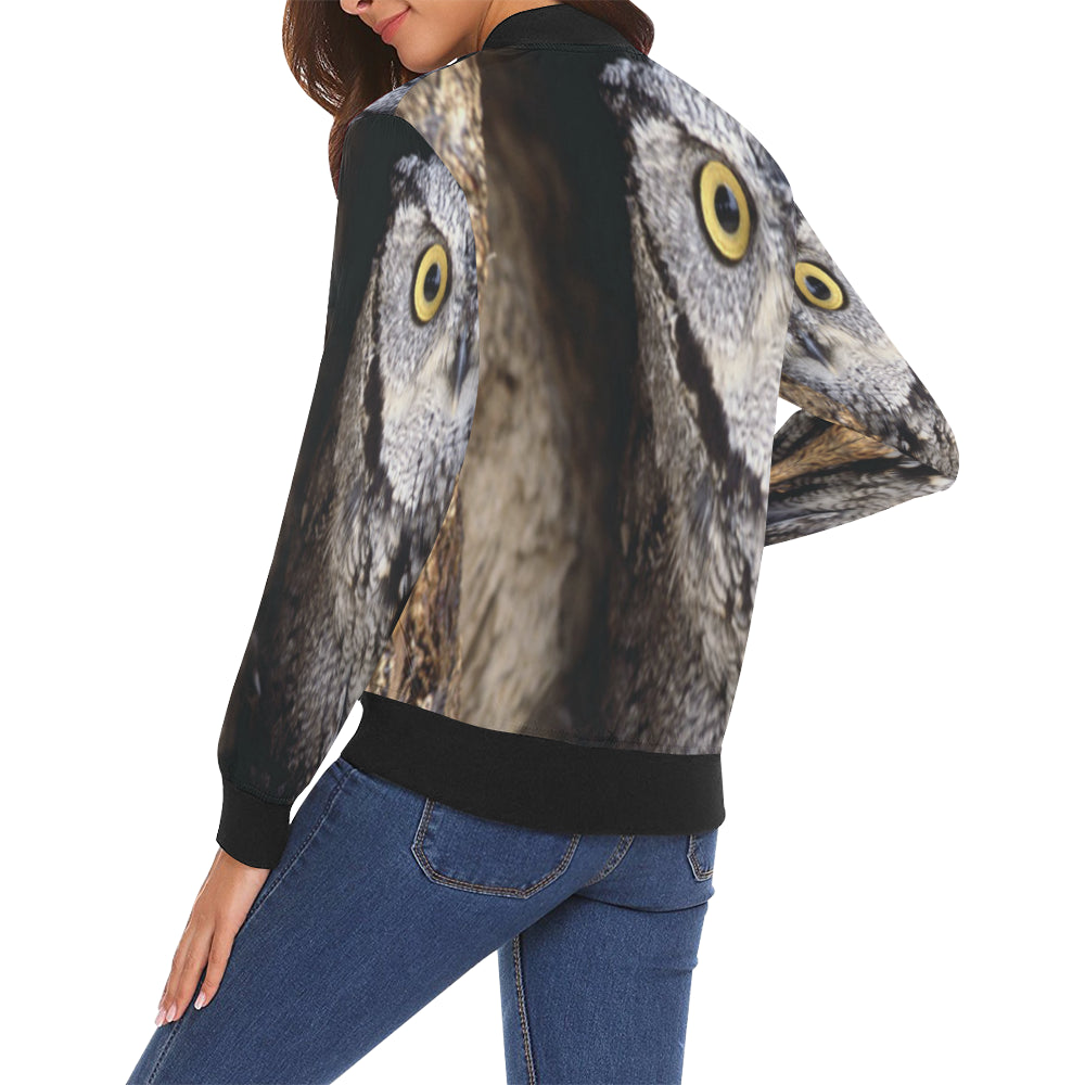 OWL IN HOLE All Over Print Bomber Jacket for Women (Model H19)