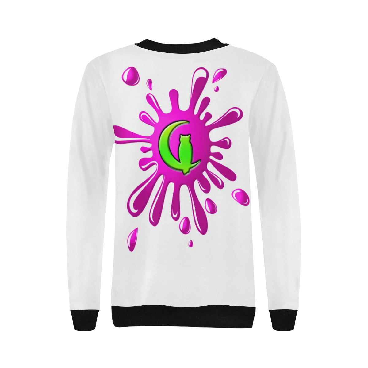 SPLASH OUT WHT Women's Rib Cuff Crew Neck Sweatshirt (Model H34)