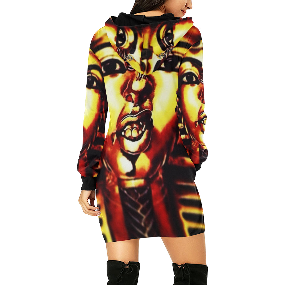 THUG PHAROAH All Over Print Hoodie Mini Dress (Model H27)