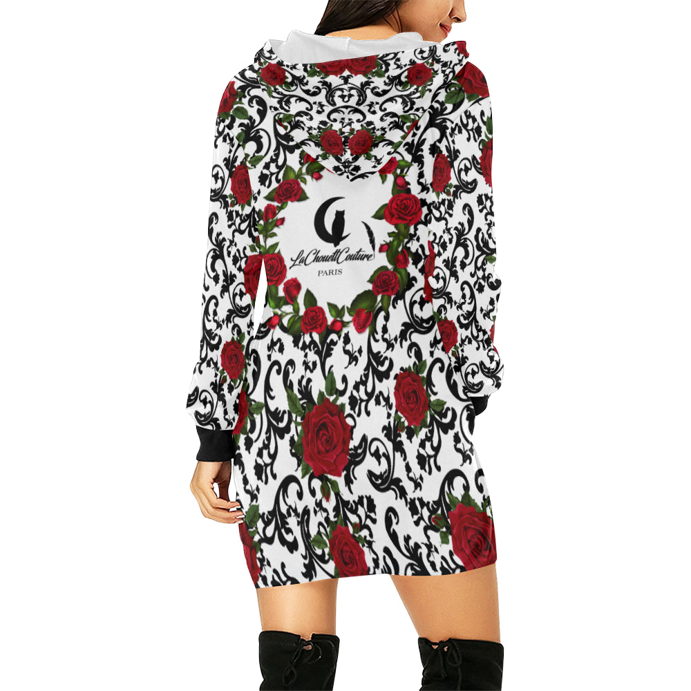 RED ROSES All Over Print Hoodie Mini Dress