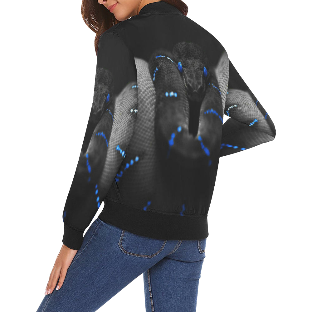 SNAKE BLUE All Over Print Bomber Jacket for Women (Model H19)