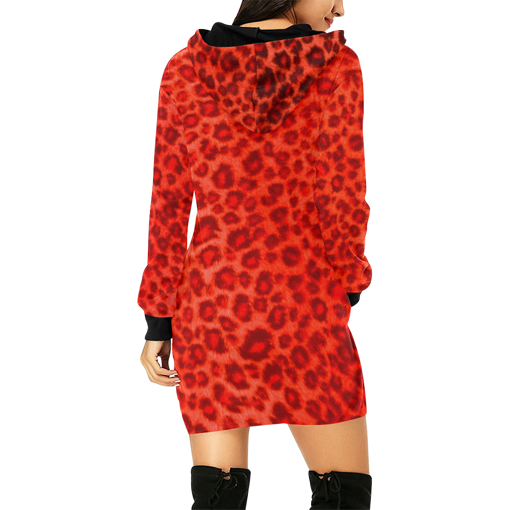 TIGER RED SKIN All Over Print Hoodie Mini Dress (Model H27)