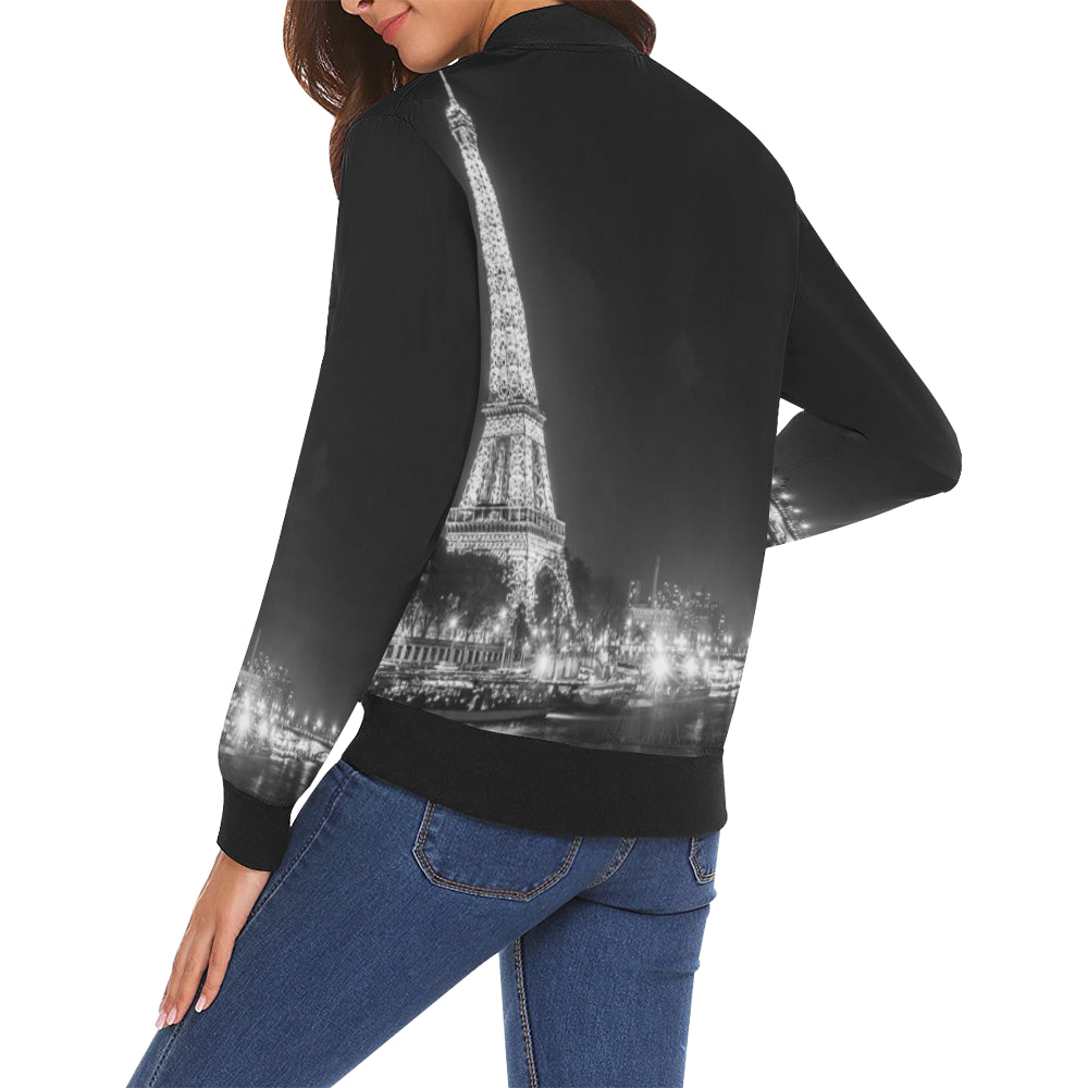 PARIS BY NIGHT All Over Print Bomber Jacket for Women (Model H19)