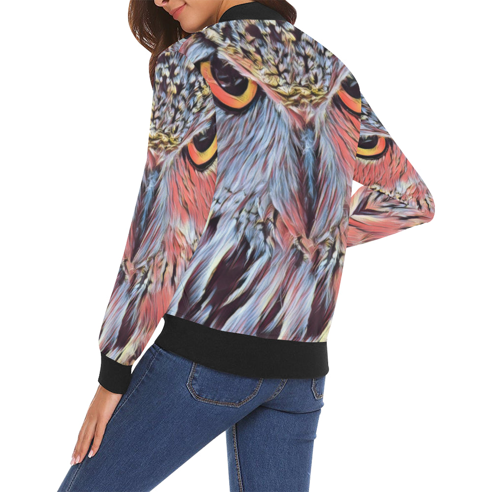 THE OWL All Over Print Bomber Jacket for Women (Model H19)