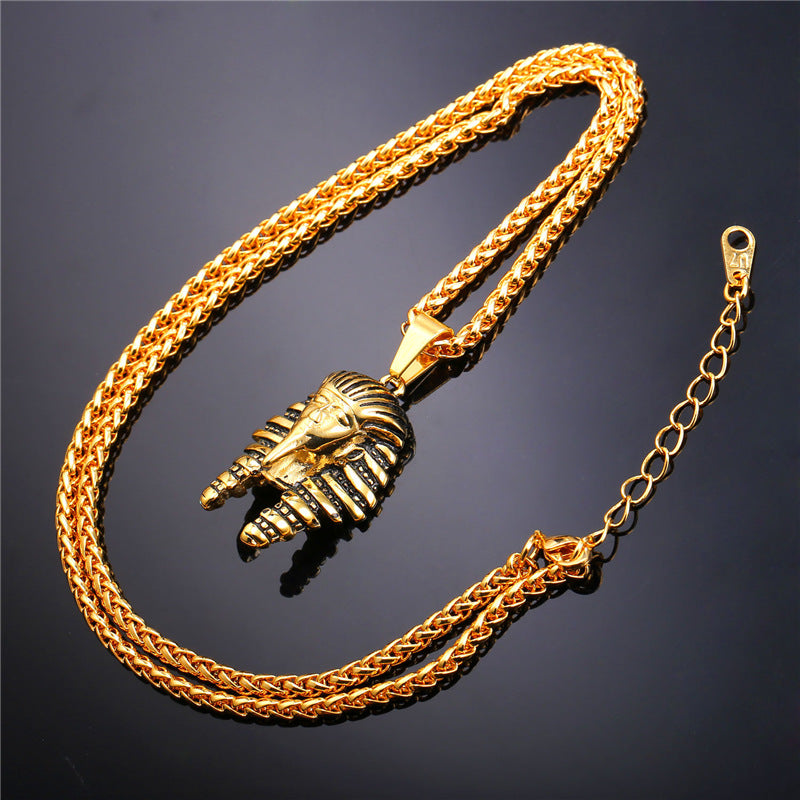 Pharaoh Stainless Steel/Gold Color Chain Necklace Pendant