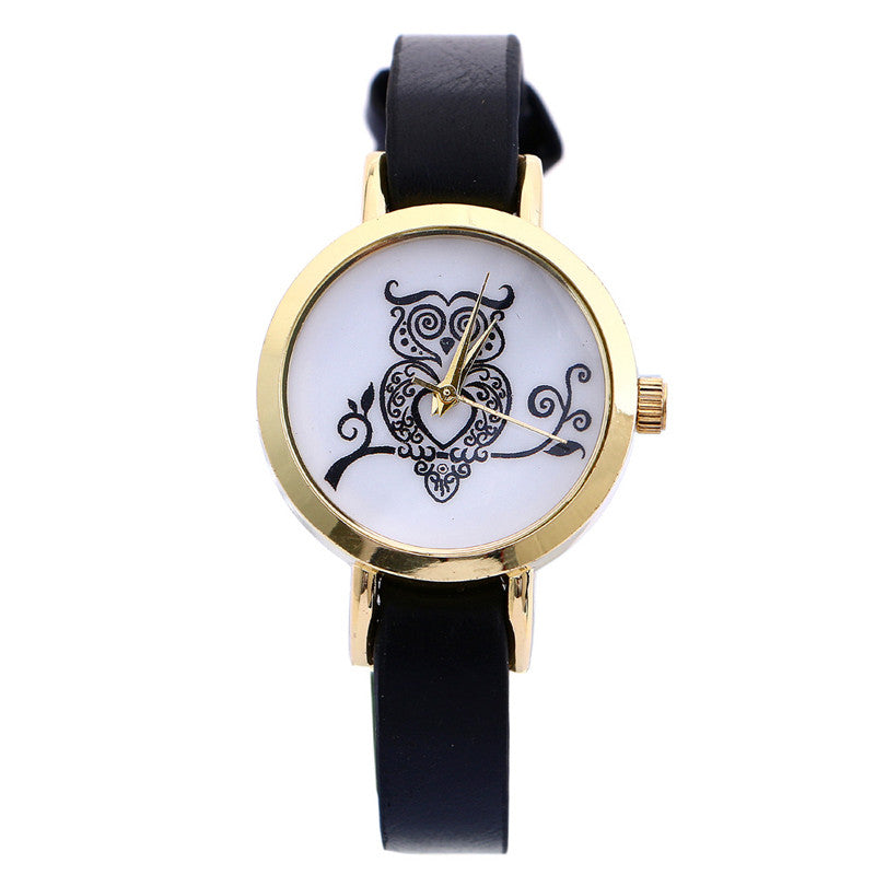 Owl Watch Faux Leather Band Analog Quartz WristWatch