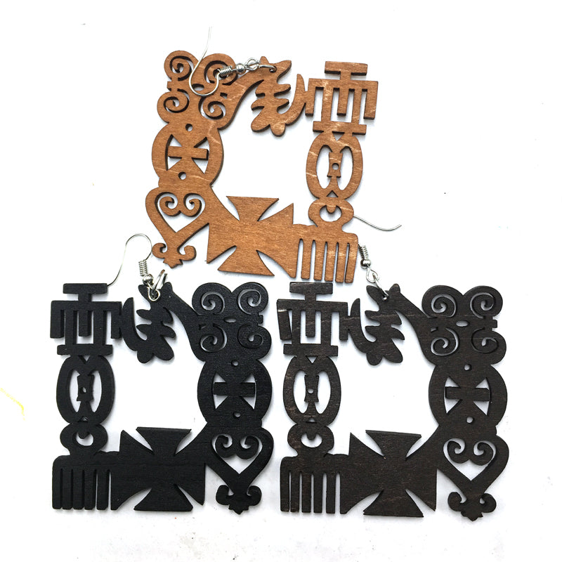 Big Size Adinkra Symbol Wood Earrings