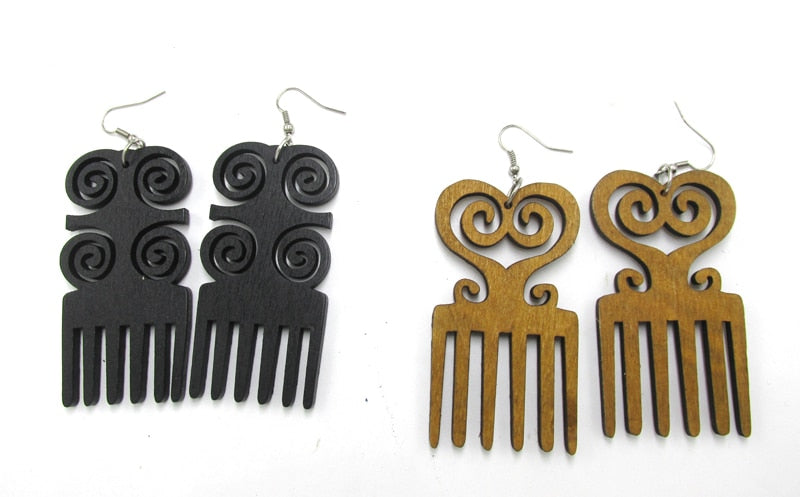 Adinkra Pick Wooden Earrings