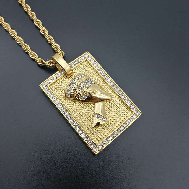 Hip Hop Queen Nefertiti Shiny Rhinestone Stainless Steel Necklace
