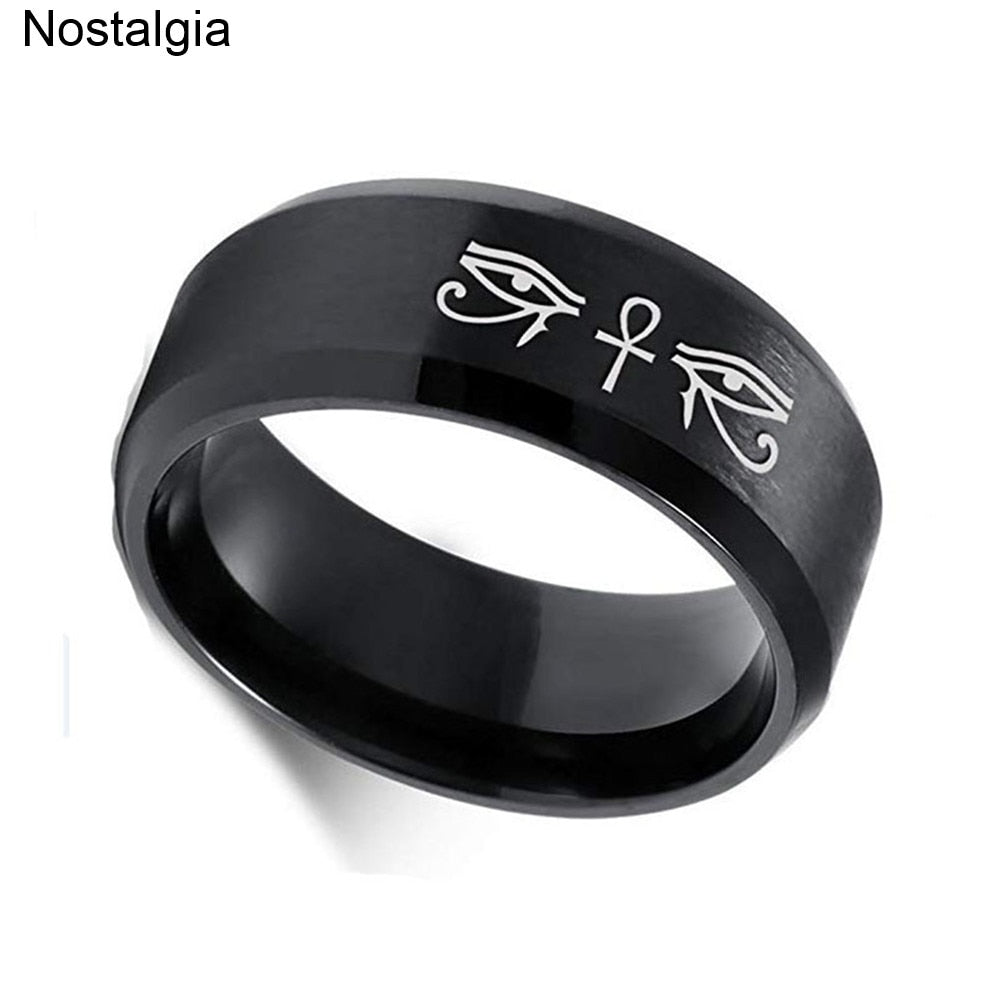 Eye Of Horus Ra Udjat Ankh Cross Ring Titanium