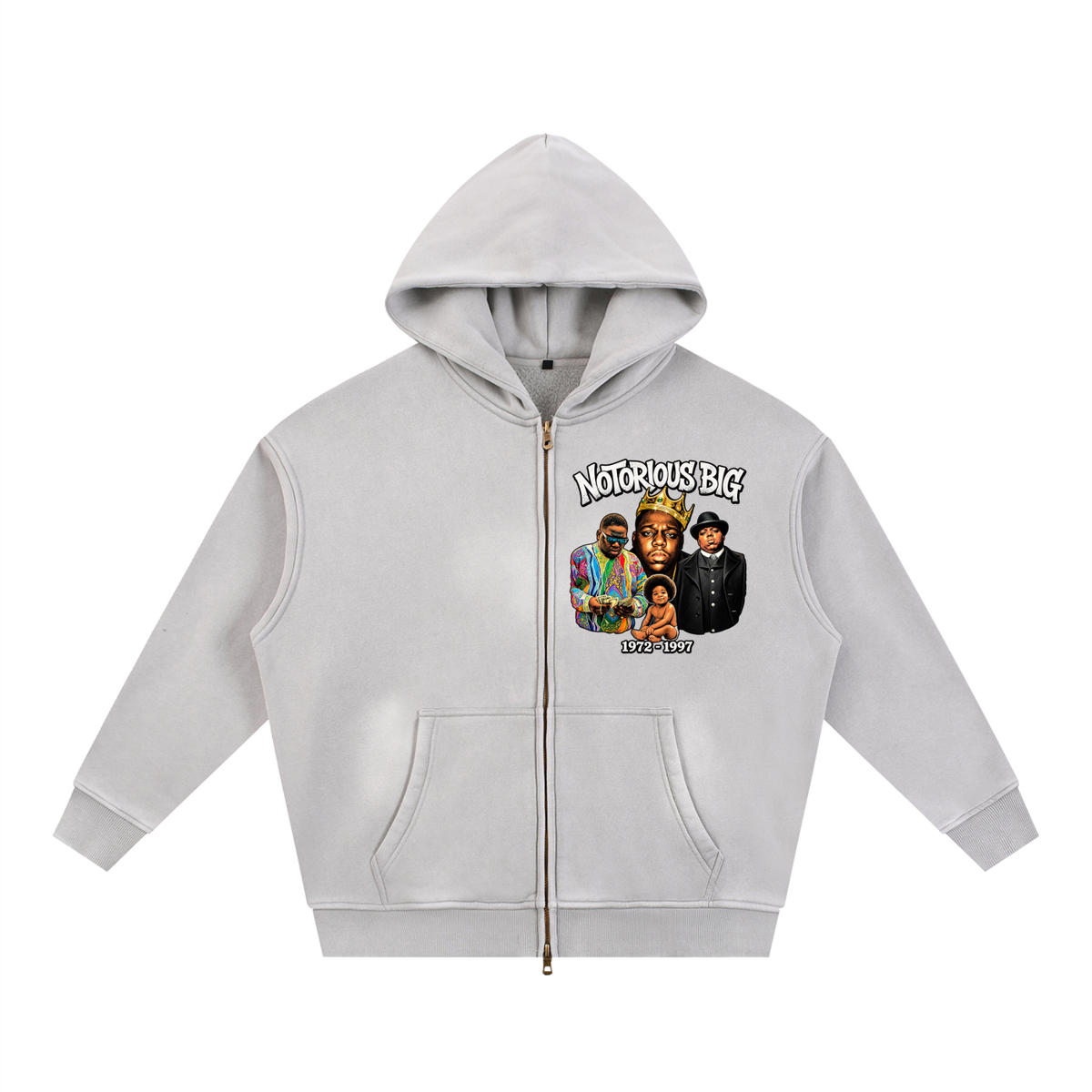NOTORIOUS BIG Sunfade Two-way Zipper Boxy Fleece Hoodie