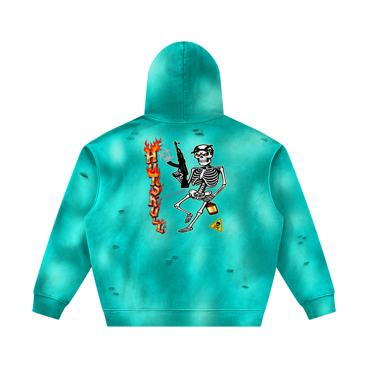 LCC HOTSKULL Unisex Sunfade Frayed Fleece Hoodie