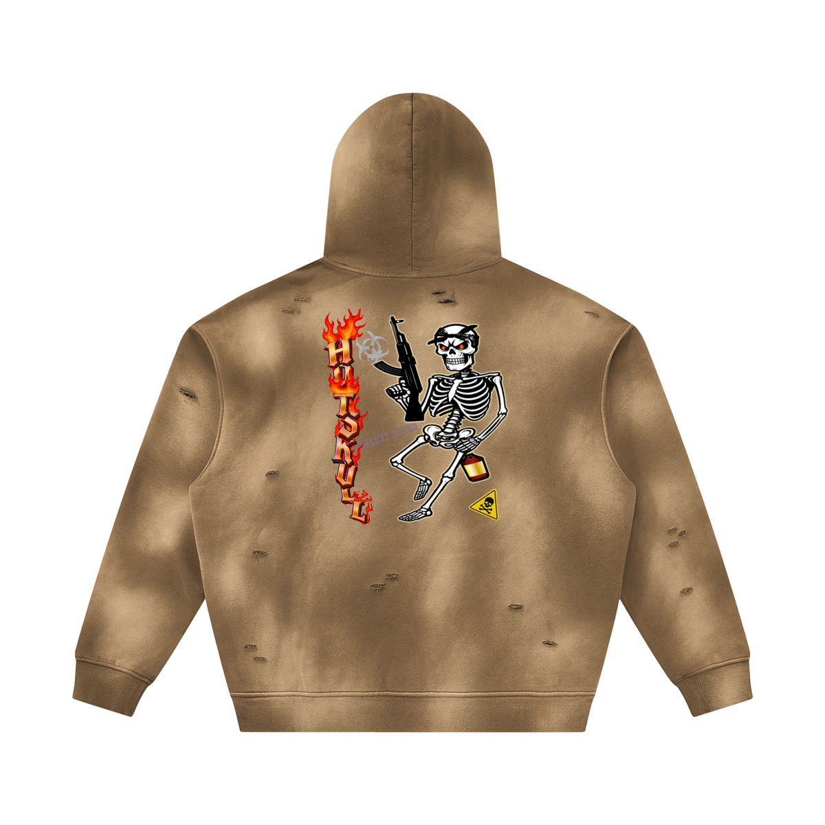 LCC HOTSKULL Unisex Sunfade Frayed Fleece Hoodie