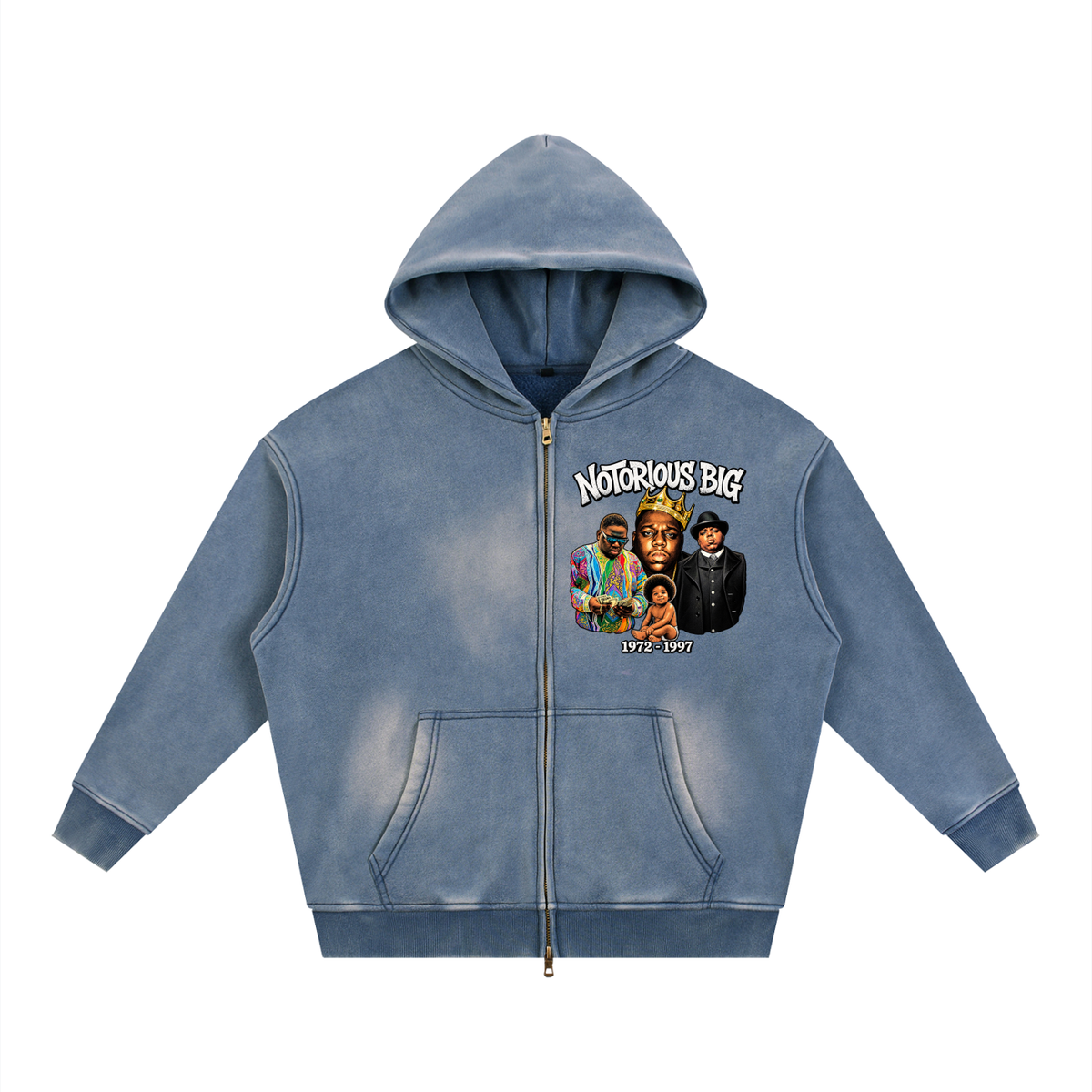 NOTORIOUS BIG Sunfade Two-way Zipper Boxy Fleece Hoodie