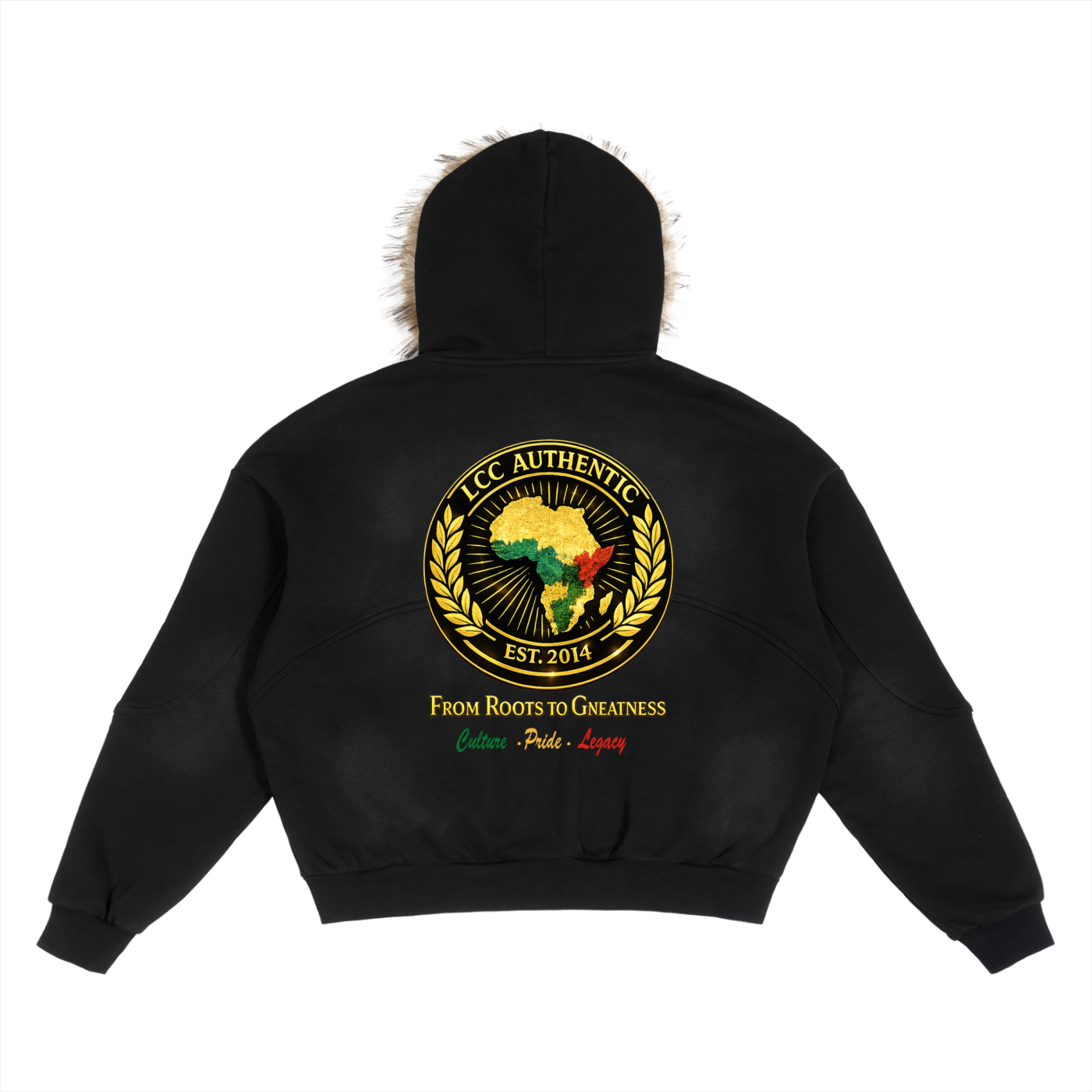 AFRICA PRIDE Sun Fade Boxy Detachable Fur Hoodie