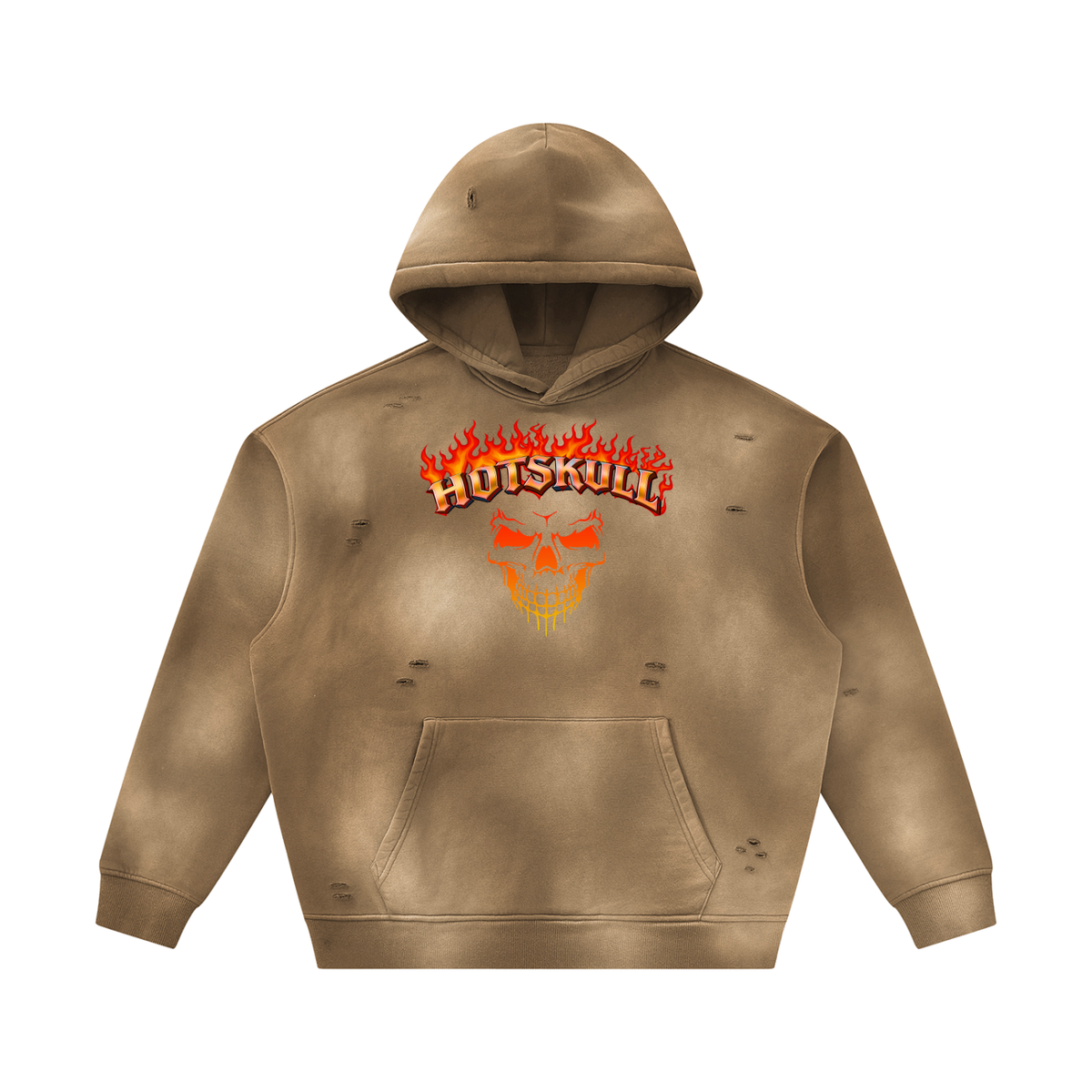 LCC HOTSKULL Unisex Sunfade Frayed Fleece Hoodie