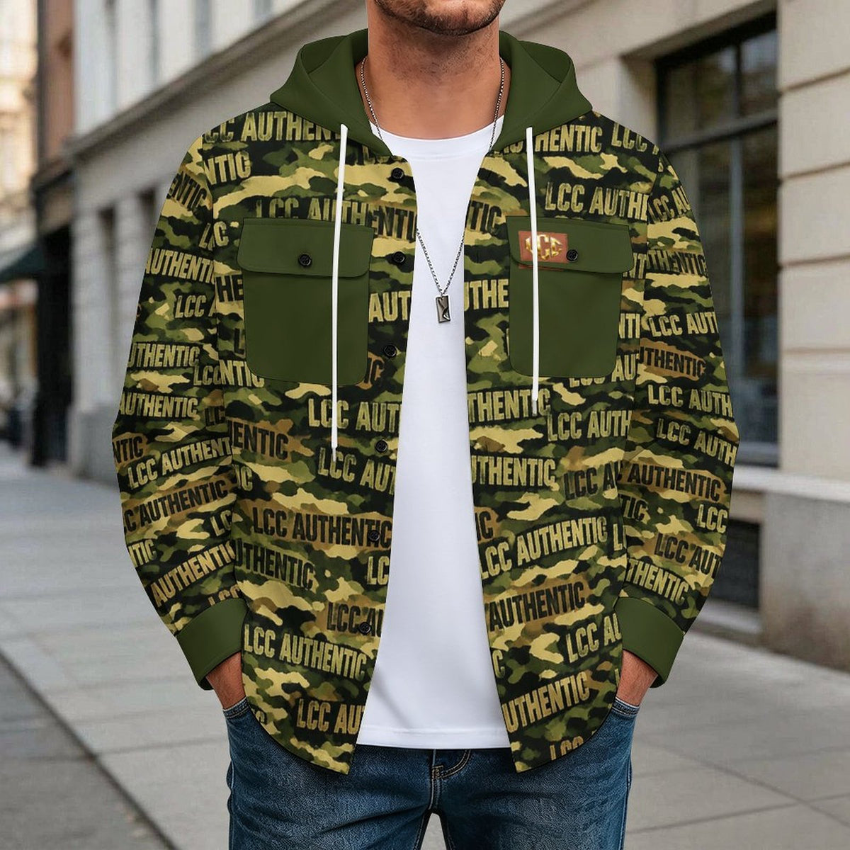 LCC CAMOUFLAGE Men's Long‑Sleeve Hooded Shirt Jacket