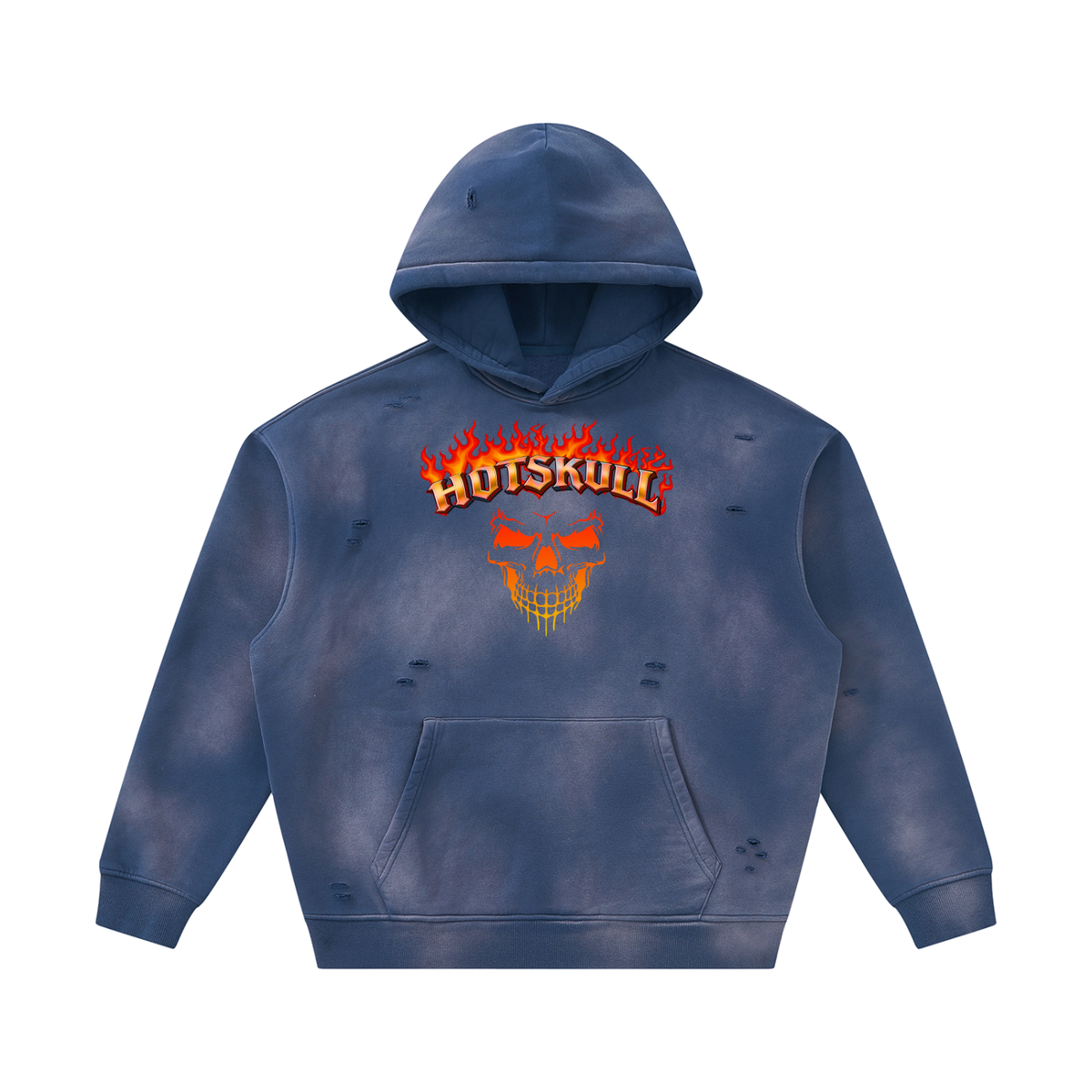 LCC HOTSKULL Unisex Sunfade Frayed Fleece Hoodie