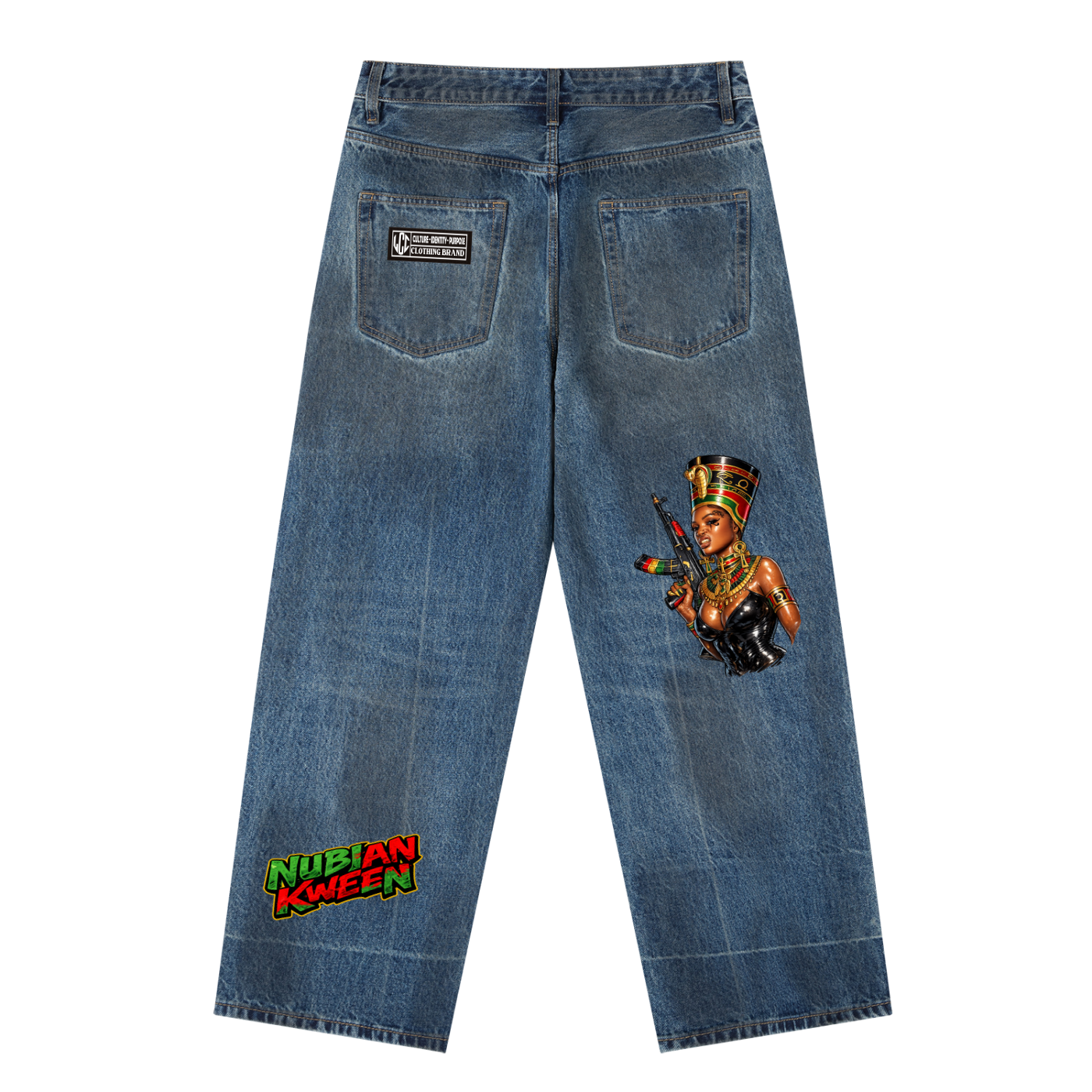 NUBIAN KWEEN Vintage Wash Baggy Denim Jeans