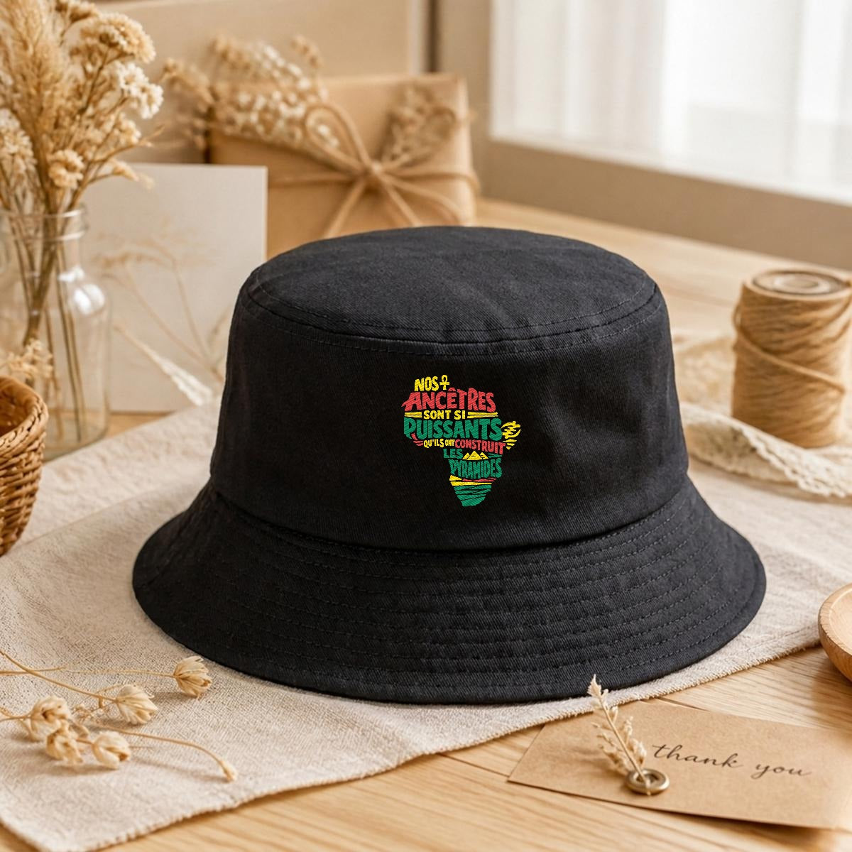 NOS ANCETRES Embroidery Bucket Hat
