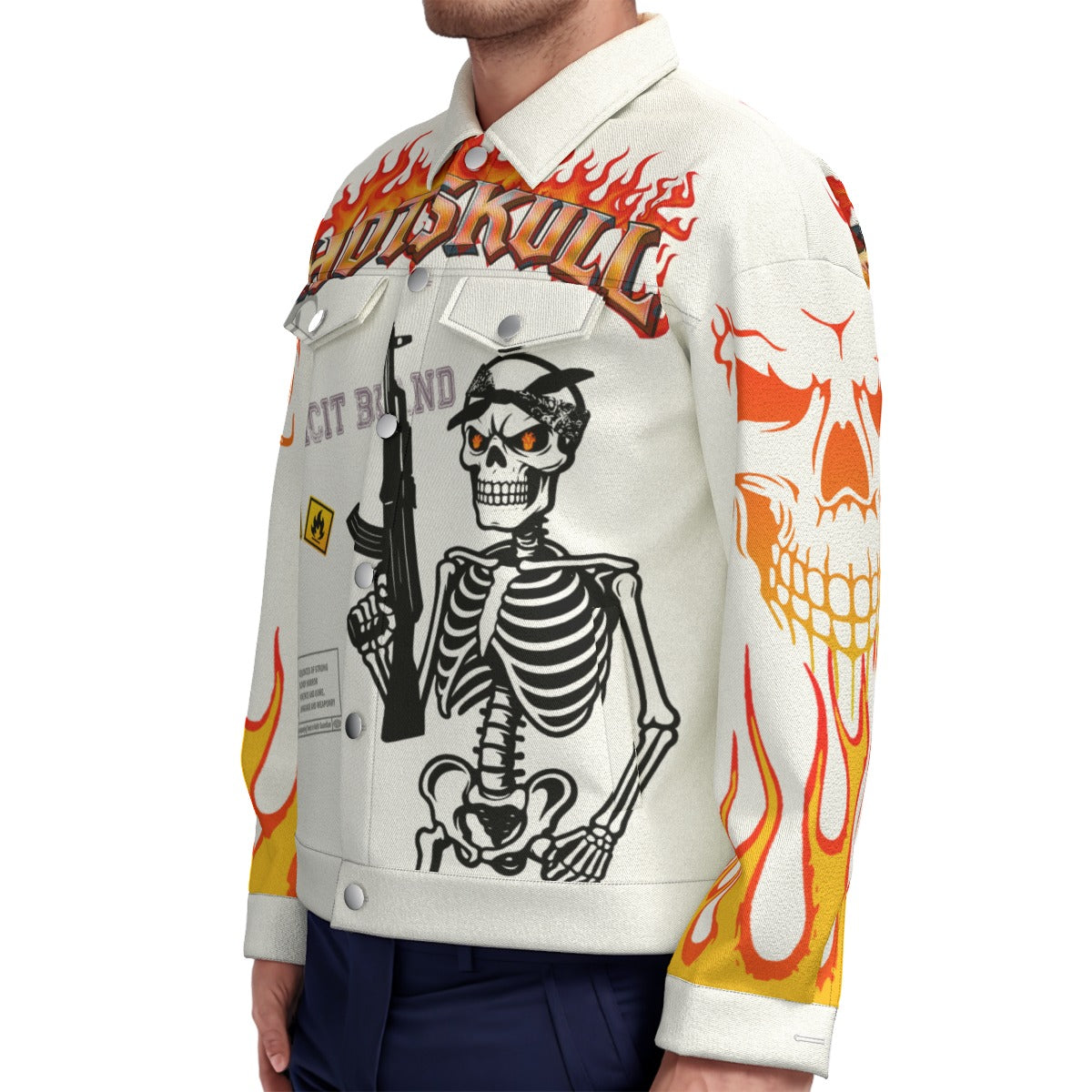 LCC HOTSKULL WHT Unisex Lapel Jacket Cotton