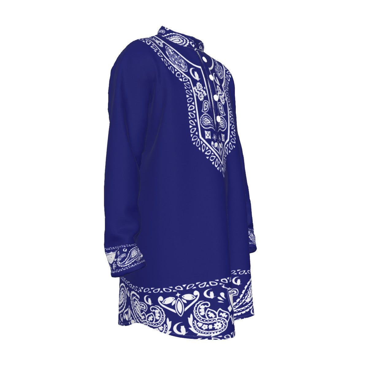 BANDANA SHIKI NAVY Men's Stand-up Collar Long Shirt