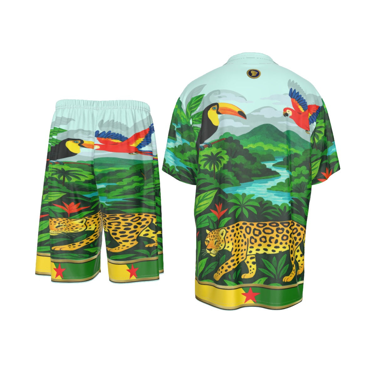 GUYANE Paysage BLUE Men's Imitation Silk Shirt Suit