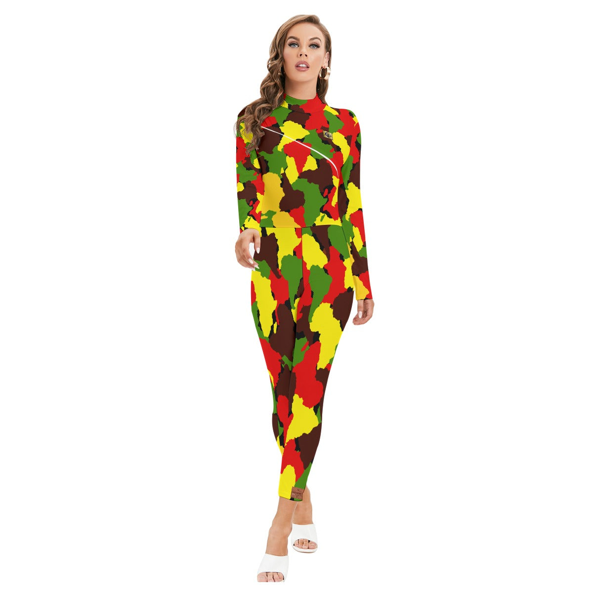DIASPO CAMOU RASTA Women's Long-sleeved Jumpsuit