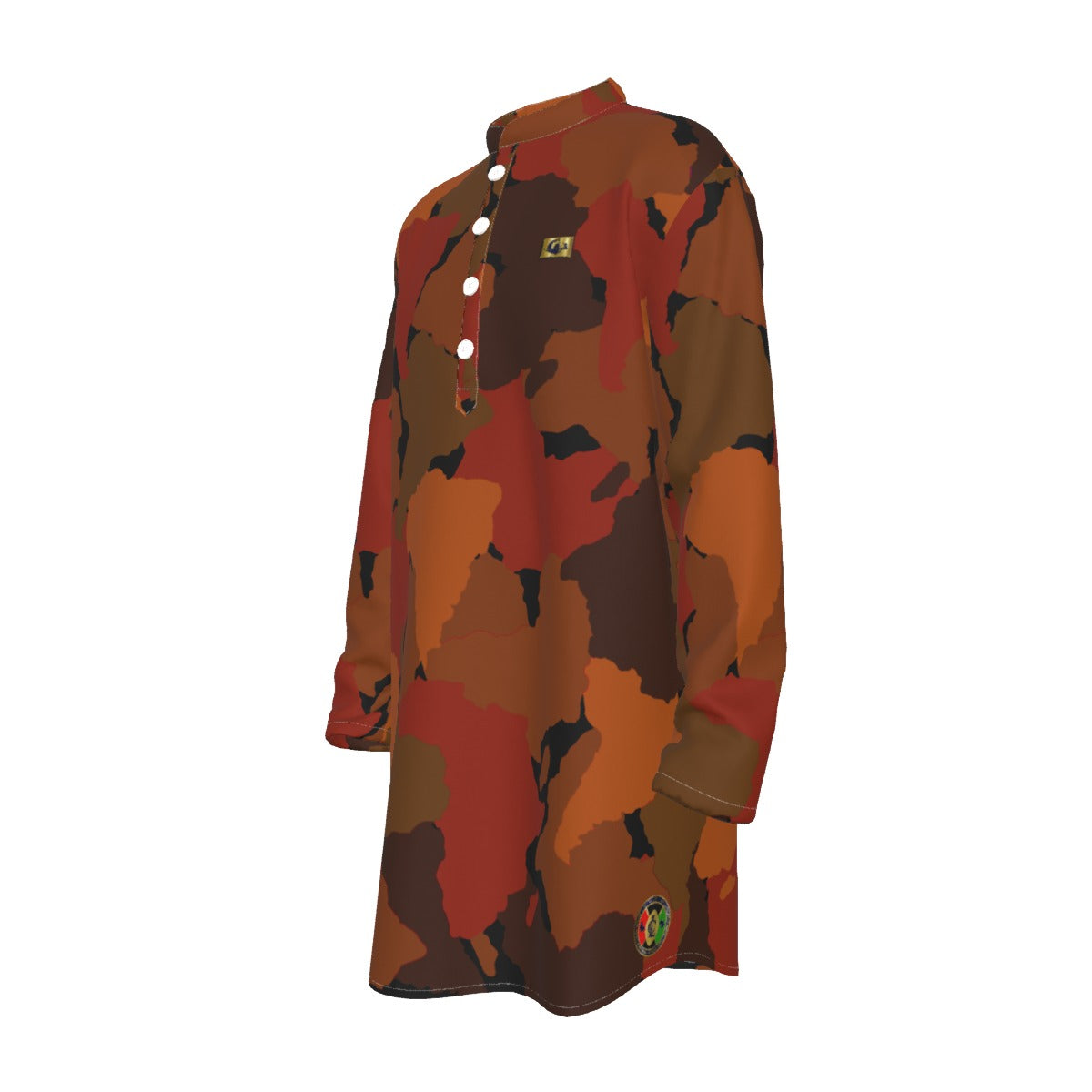 DIASPORA CAMO BRWN Men's Stand-up Collar Long Shirt